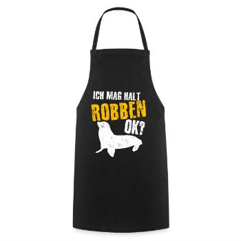 Robbe - lustiger ich mag Robben Spruch - Kochschürze - Schwarz - Vorne - AI Model Male 185 dark (185cm)
