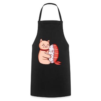 Cute Cat And Sushi Hugging - Cooking Apron - black - Front - AI Model Male 185 dark (185cm)
