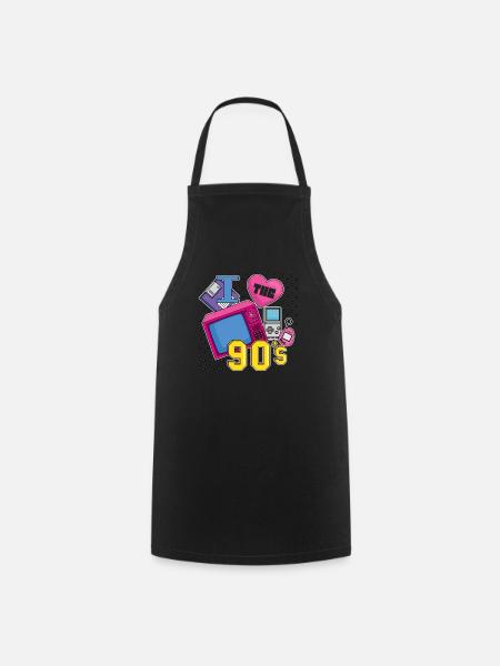 Retro 90s Ära Vintage Neunziger 90er - Kochschürze - Schwarz