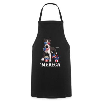 Merica Pit Bull 4th of July Dog American Flag USA - Cooking Apron - black - Front - AI Model Male 185 dark (185cm)