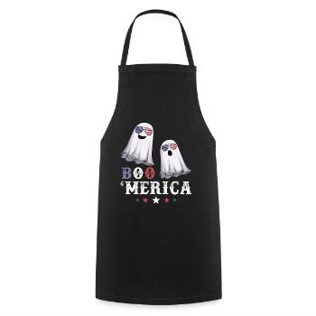 Ghost Merica 4th of July USA American Flag - Cooking Apron - black - Front - AI Model Male 185 dark (185cm)