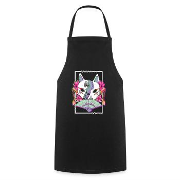 Japanese Glitch Samurai Geisha Mask Goth - Cooking Apron - black - Front - AI Model Male 185 dark (185cm)