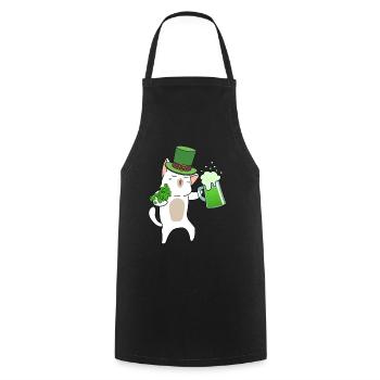 Biertrinkende Katze Kleeblatt St. Patrick's Day - Kochschürze - Schwarz - Vorne - AI Model Male 185 dark (185cm)