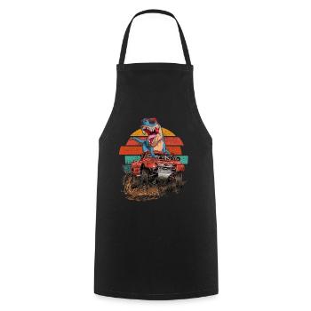 Retro Trex Monster Truck Dirt Race Dinosaur - Cooking Apron - black - Front - AI Model Male 185 dark (185cm)