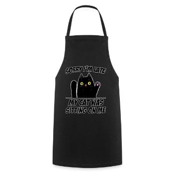 Sorry I'm Late Cat Sits on Me Funny Cats - Cooking Apron - black - Front - AI Model Male 185 dark (185cm)