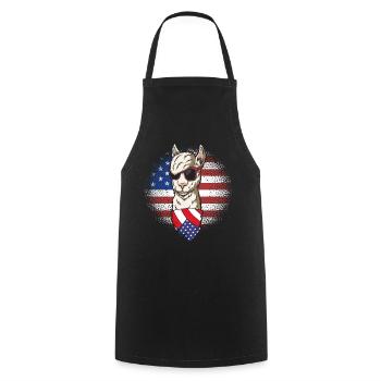 Llama USA Alpaga Drapeau américain 4 juillet - Tablier de cuisine - noir - Devant - AI Model Male 185 dark (185cm)