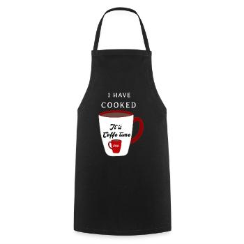 Es ist Kaffeezeit, Kaffeetasse, weiß rot - Kochschürze - Schwarz - Vorne - AI Model Male 185 dark (185cm)
