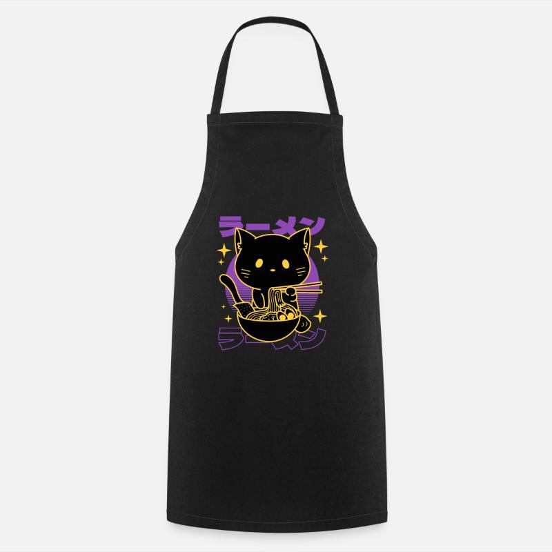 Ramen chat japonais - Tablier de cuisine - noir