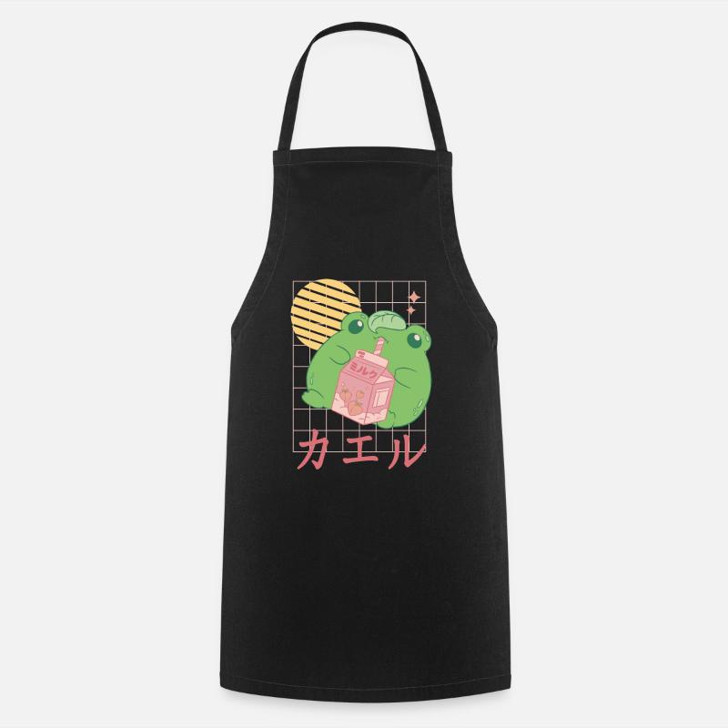 Erdbeermilchfrosch Japanisch - Kochschürze - Schwarz