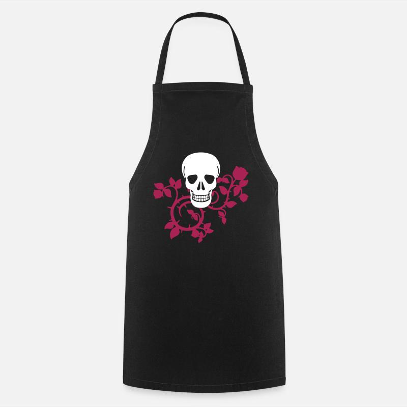 scull with tendrils - design colors selectable - Cooking Apron - black