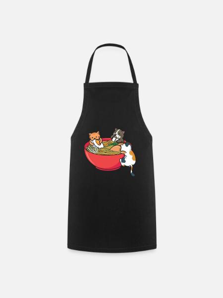 Kawaii Japanese Ramen Noodles Cats Anime Japan - Cooking Apron - black