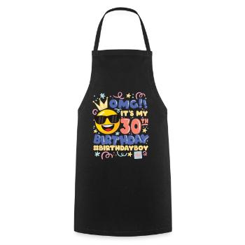 Omg! it's my 30th birthday Boy Emoticon - Cooking Apron - black - Front - AI Model Male 185 dark (185cm)