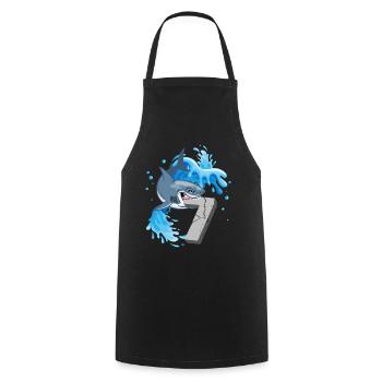7th Birthday Sharks Thematic Party Seven Years - Cooking Apron - black - Front - AI Model Male 185 dark (185cm)
