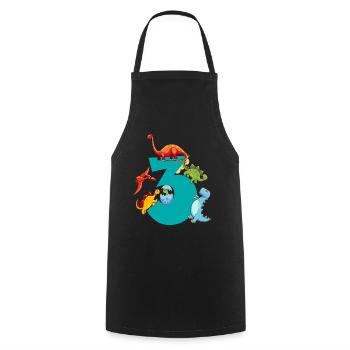 Dinosaure 3 ans 3ème fête d’anniversaire - Tablier de cuisine - noir - Devant - AI Model Male 185 dark (185cm)