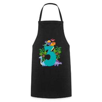 Dinosaure 3 ans 3ème fête d’anniversaire - Tablier de cuisine - noir - Devant - AI Model Male 185 dark (185cm)