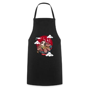 Drôle de paresseux mange des ramen kawaii japonais - Tablier de cuisine - noir - Devant - AI Model Male 185 dark (185cm)