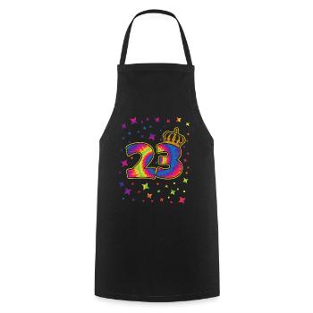 Tie-dye Fête d’anniversaire 23 ans Célébrant - Tablier de cuisine - noir - Devant - AI Model Male 185 dark (185cm)