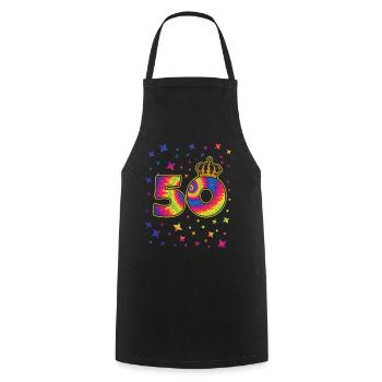 Tie-dye 50th birthday party 50 years old - Cooking Apron - black - Front - AI Model Male 185 dark (185cm)