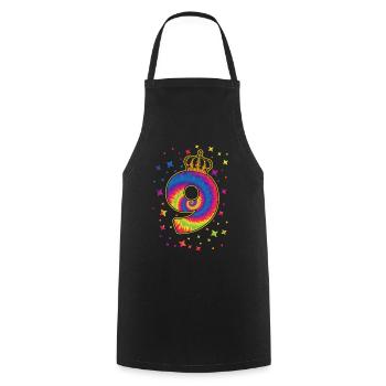 Tie-dye fête d’anniversaire 9 ans 9 ans - Tablier de cuisine - noir - Devant - AI Model Male 185 dark (185cm)