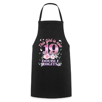 This girl is now 19 double digit 19. - Cooking Apron - black - Front - AI Model Male 185 dark (185cm)
