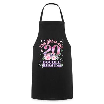 This girl is now 20 double digit 20. - Cooking Apron - black - Front - AI Model Male 185 dark (185cm)