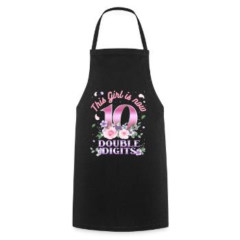 This girl is now 10 double digit 10. - Cooking Apron - black - Front - AI Model Male 185 dark (185cm)
