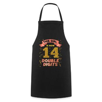 This girl is now 14 double digits 14. - Cooking Apron - black - Front - AI Model Male 185 dark (185cm)