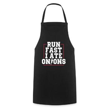 Running fast I ate onions - Cooking Apron - black - Front - AI Model Male 185 dark (185cm)