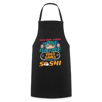 Cette fille aime les amateurs d’anime et de sushi - Tablier de cuisine - noir - Devant - AI Model Male 185 dark (185cm)