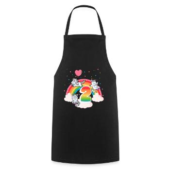 2ème anniversaire Rainbow Unicorn Thème Anniversaire - Tablier de cuisine - noir - Devant - AI Model Male 185 dark (185cm)