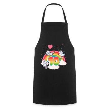 10th Birthday Dabbing Llama Unicorn Sloth | 10th - Cooking Apron - black - Front - AI Model Male 185 dark (185cm)