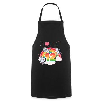 12th Birthday Rainbow Unicorn Theme - Cooking Apron - black - Front - AI Model Male 185 dark (185cm)