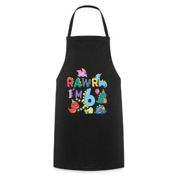 Rawr Je suis 6 | | de dinosaures Rawr 6ème anniversaire - Tablier de cuisine - noir - Devant - AI Model Male 185 dark (185cm)