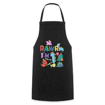 Rawr Je suis 1 | | de dinosaures Rawr 1er anniversaire - Tablier de cuisine - noir - Devant - AI Model Male 185 dark (185cm)