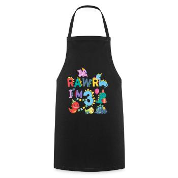 Rawr Je suis 3 | | de dinosaures Rawr 3ème anniversaire - Tablier de cuisine - noir - Devant - AI Model Male 185 dark (185cm)