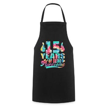 15th birthday or anniversary 15 years of being - Cooking Apron - black - Front - AI Model Male 185 dark (185cm)
