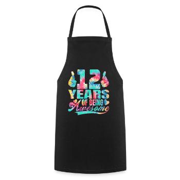 12e anniversaire ou anniversaire 12 ans d’existence - Tablier de cuisine - noir - Devant - AI Model Male 185 dark (185cm)
