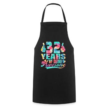 32nd birthday or anniversary 32 years of being - Cooking Apron - black - Front - AI Model Male 185 dark (185cm)