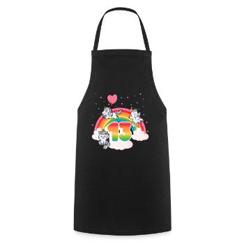 13th Birthday Rainbow Unicorn Theme - Cooking Apron - black - Front - AI Model Male 185 dark (185cm)