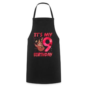 9th Birthday Cute Sloth Party Hat Theme - Cooking Apron - black - Front - AI Model Male 185 dark (185cm)