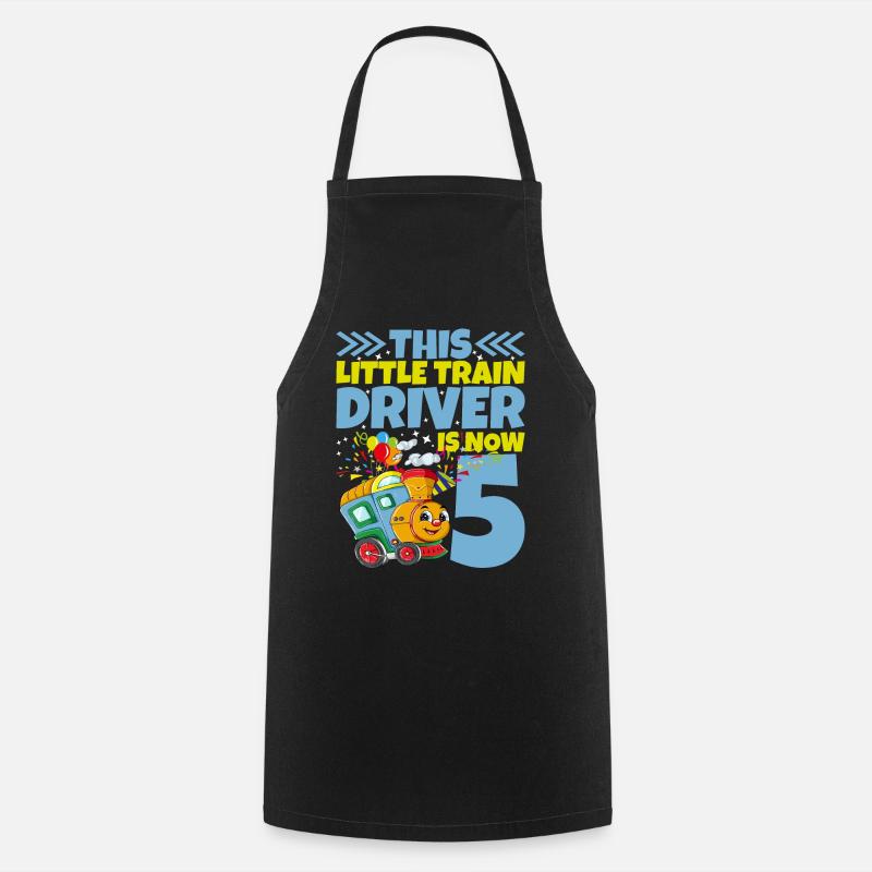 5th birthday this little train driver is now 5 - Cooking Apron - black