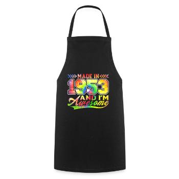 Fabriqué en 1953 et je suis génial Tie Dye coloré - Tablier de cuisine - noir - Devant - AI Model Male 185 dark (185cm)