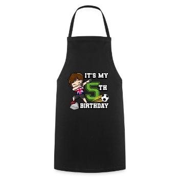 Soccer Boy C’est mon drapeau du 5e anniversaire - Tablier de cuisine - noir - Devant - AI Model Male 185 dark (185cm)