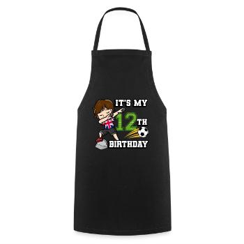Soccer Boy C’est mon 12e anniversaire Flag Des - Tablier de cuisine - noir - Devant - AI Model Male 185 dark (185cm)