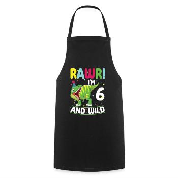 Dinosaure 6 ans fête d’anniversaire 6 - Tablier de cuisine - noir - Devant - AI Model Male 185 dark (185cm)