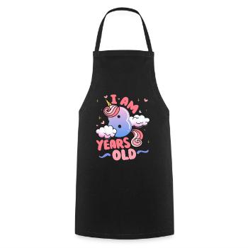 I am 8 years old | Unicorn theme | 8. - Cooking Apron - black - Front - AI Model Male 185 dark (185cm)
