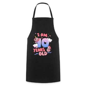 I am 10 years old | Unicorn theme | 10. - Cooking Apron - black - Front - AI Model Male 185 dark (185cm)