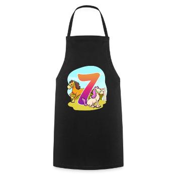 7th Birthday Riding Horse Theme Seven Party - Cooking Apron - black - Front - AI Model Male 185 dark (185cm)