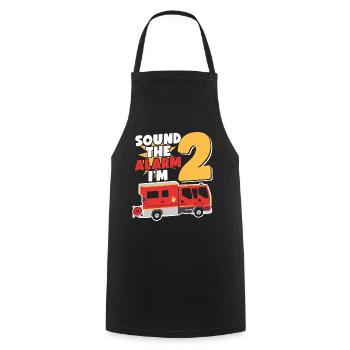Sonnez l’alarme J’ai 2 | Sujet Pompier - Tablier de cuisine - noir - Devant - AI Model Male 185 dark (185cm)