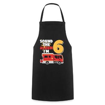 Sonnez l’alarme J’ai 6 | Sujet Pompier - Tablier de cuisine - noir - Devant - AI Model Male 185 dark (185cm)